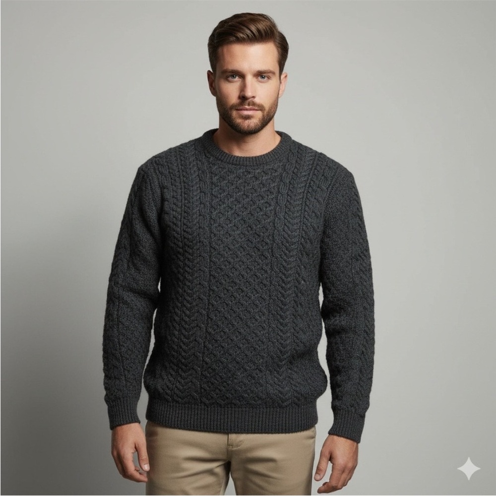 Men's Charcoal Cable Knit Sweater